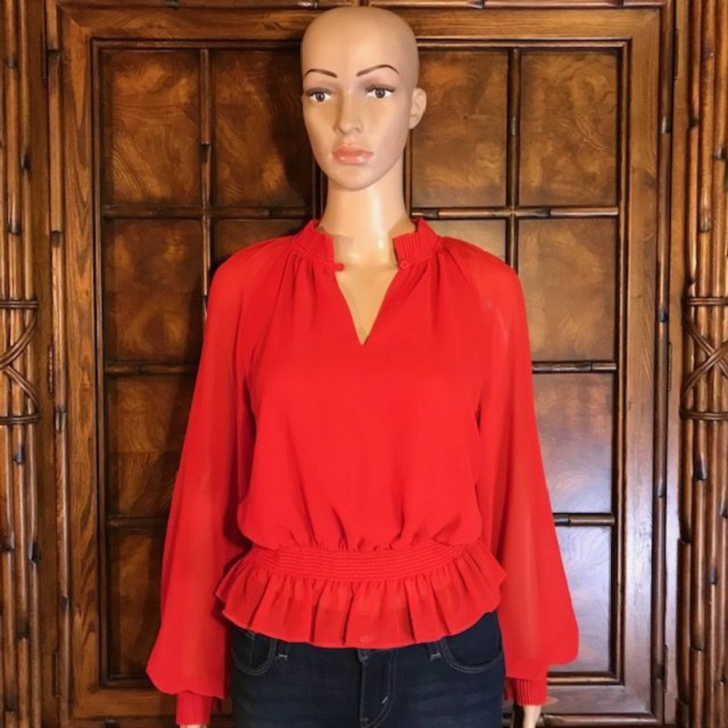 Ann Taylor Chiffon Pleated Keyhole Neck Peplum Top
